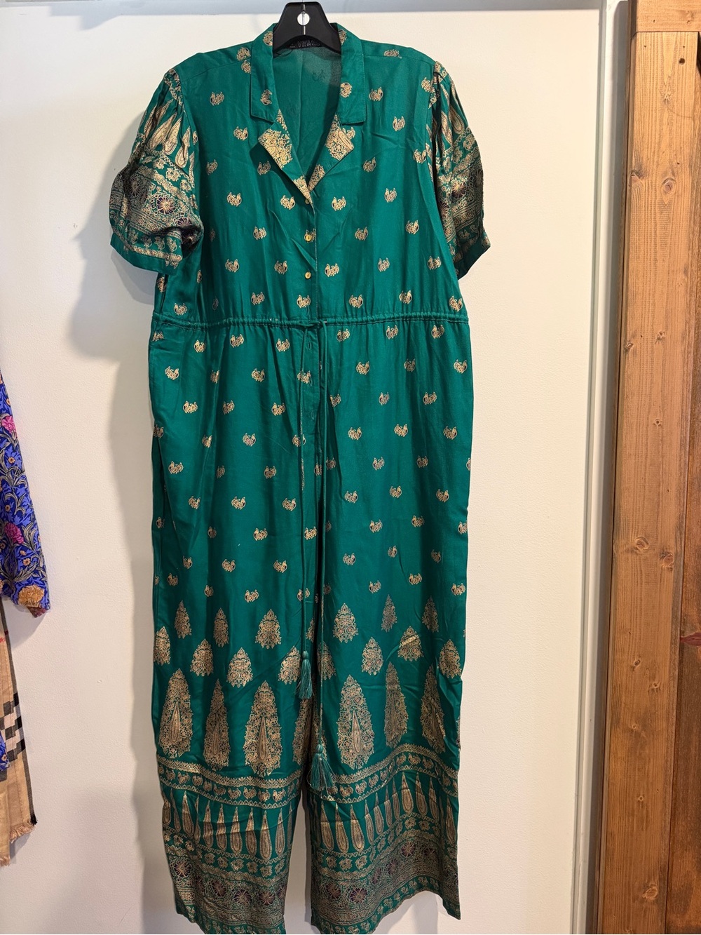 Sari Inspired Green Jumpsuit with Gold Motif